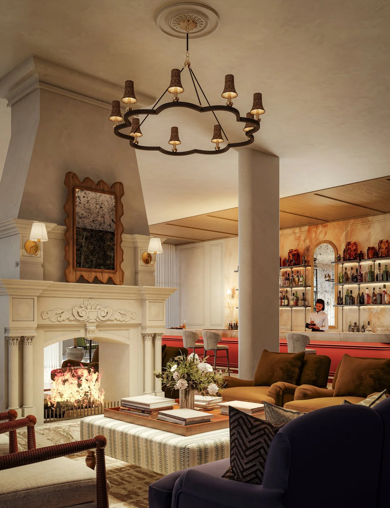 A fully serviced residents’ lounge and bar at The Lakes