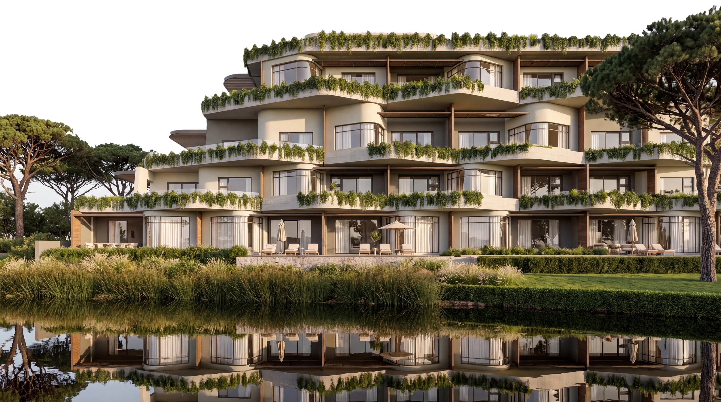 The Lakes residences reflected in the lake at Westlake, Cape Town