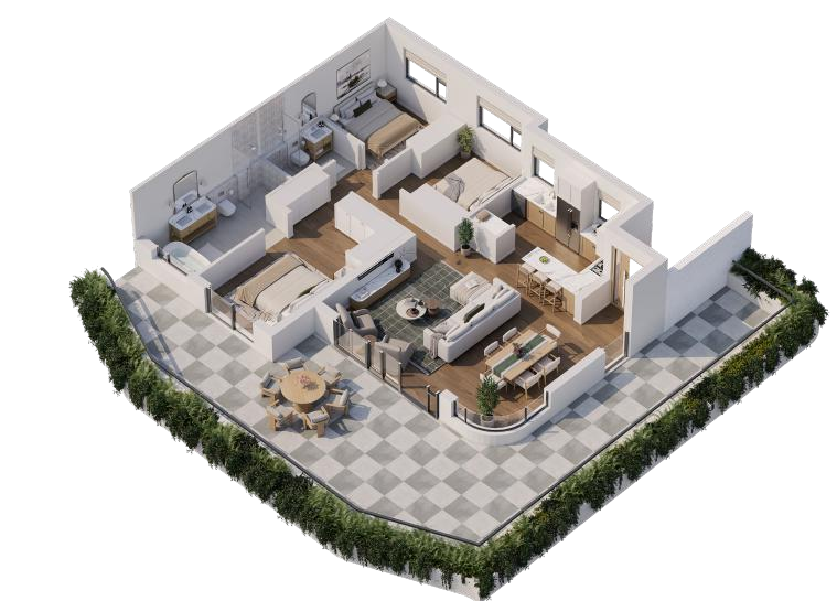 Axonometric layout of a penthouse residence at The Lakes