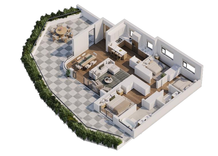 Axonometric layout of a three bedroom residence at The Lakes